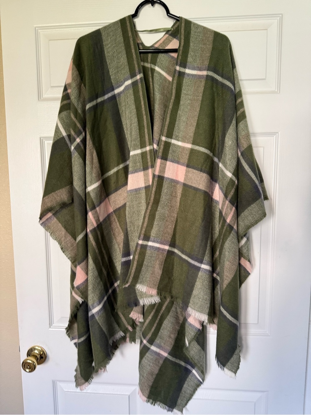 Old Navy Olive & Blush Plaid Wrap Cape